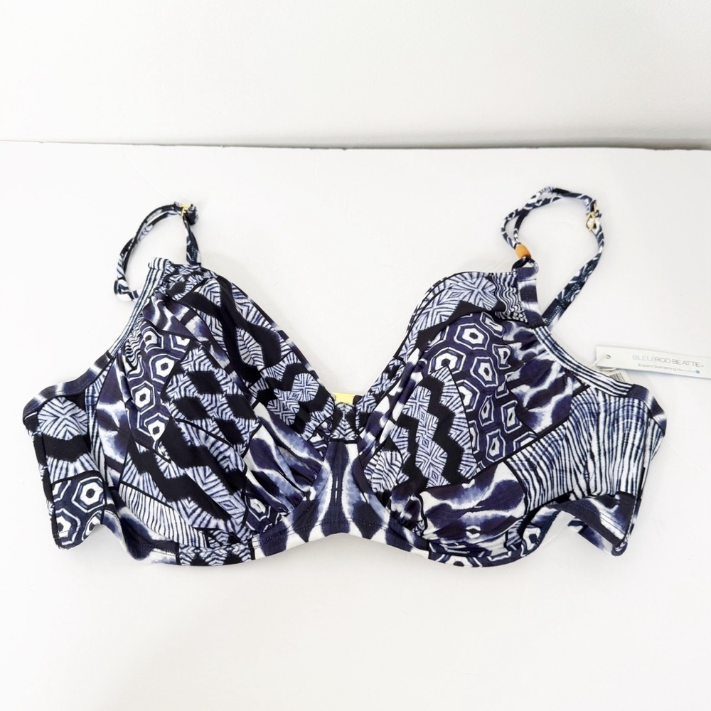 BLEU ROD BEATTIE | Blue and White Molded Cup Geometric Print Bikini Top Sz. 20W - Picture 2 of 3